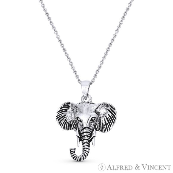 Elephant Head Animal Charm Pendant in .925 Sterling SIlver - Picture 1 of 2